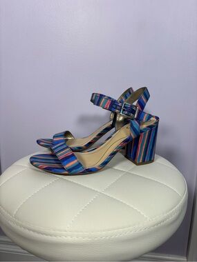 Circus by Sam Edelman Colorful Striped Block Heel Sandals - Blue Multi Size 6.5